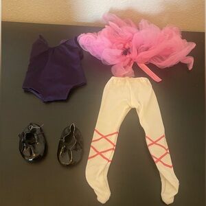 American Girl Doll Compatible Gymnastics Outfit with shoes, tutu, top, & skirt